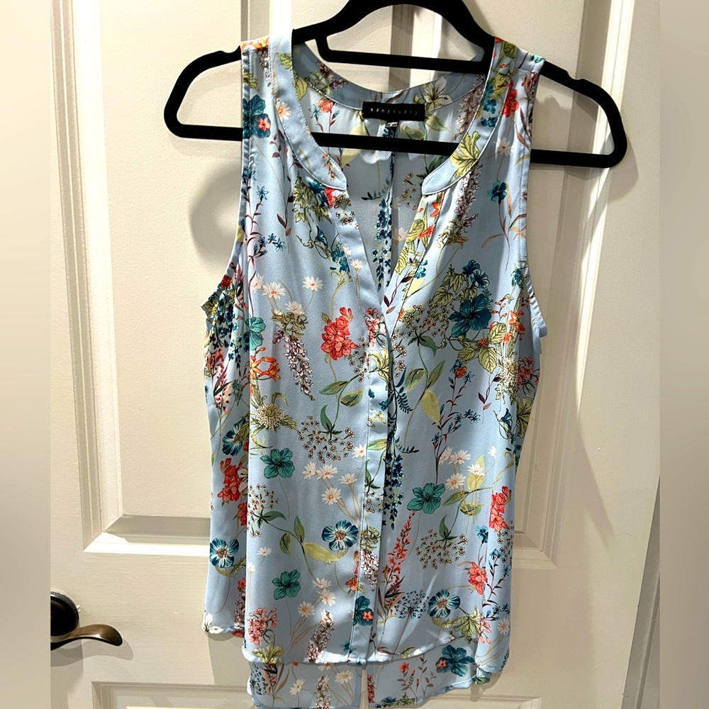 Sanctuary Floral Button-Down Blouse - Light Blue NWOT